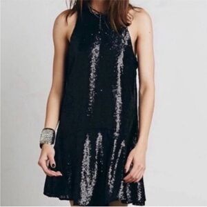 Free People Liquid Shine Black Sequin Mini Dress